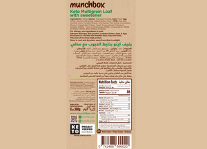 nutritional facts for Premium keto multigrain loaf by Munchbox UAE.