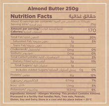 Load image into Gallery viewer, Nutritional Facts For Premium Almond Butter By Munchbox UAE

