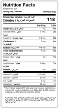 Load image into Gallery viewer, nutritional facts for keto burger buns by Munchbox UAE
