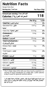 nutritional facts for keto burger buns by Munchbox UAE
