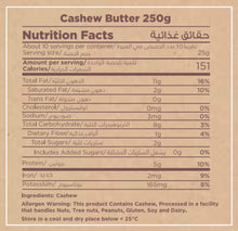 Load image into Gallery viewer, Nutritional Facts For Premium Cashew Butter By Munchbox UAE
