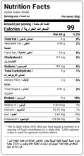 Load image into Gallery viewer, Nutritional Facts For Premium Zaatar Arabic Bread By Munchbox UAE
