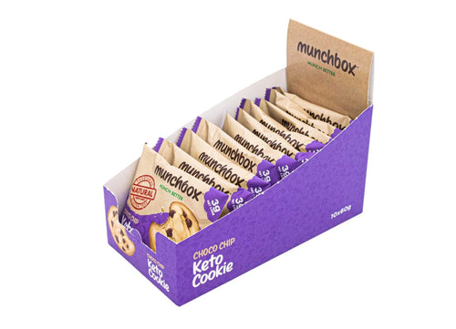 Box of premium keto choc chip cookie by Munchbox UAE