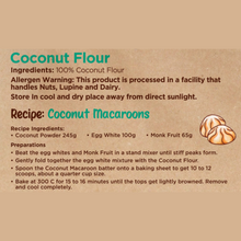 Load image into Gallery viewer, Ingredients and recipes for premium coconut flour by Munchbox UAE
