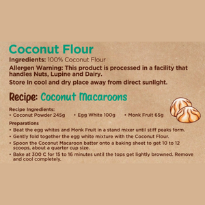 Ingredients and recipes for premium coconut flour by Munchbox UAE