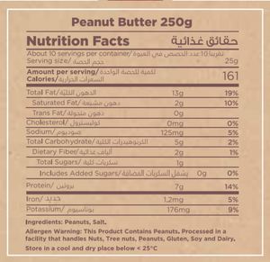 Nutritional Facts For Premium Peanut Butter By Munchbox UAE