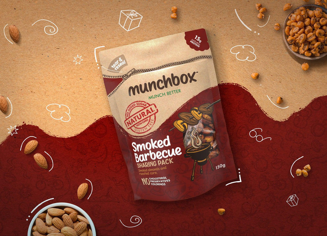 A Premium Pack Of 150g Smoked BBQ Almonds And Corn By Munchbox UAE