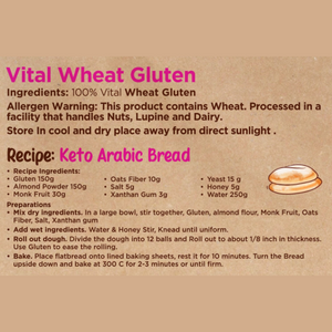 Ingredients and Recipes for a bag of premium vital wheat gluten by Munchbox UAE